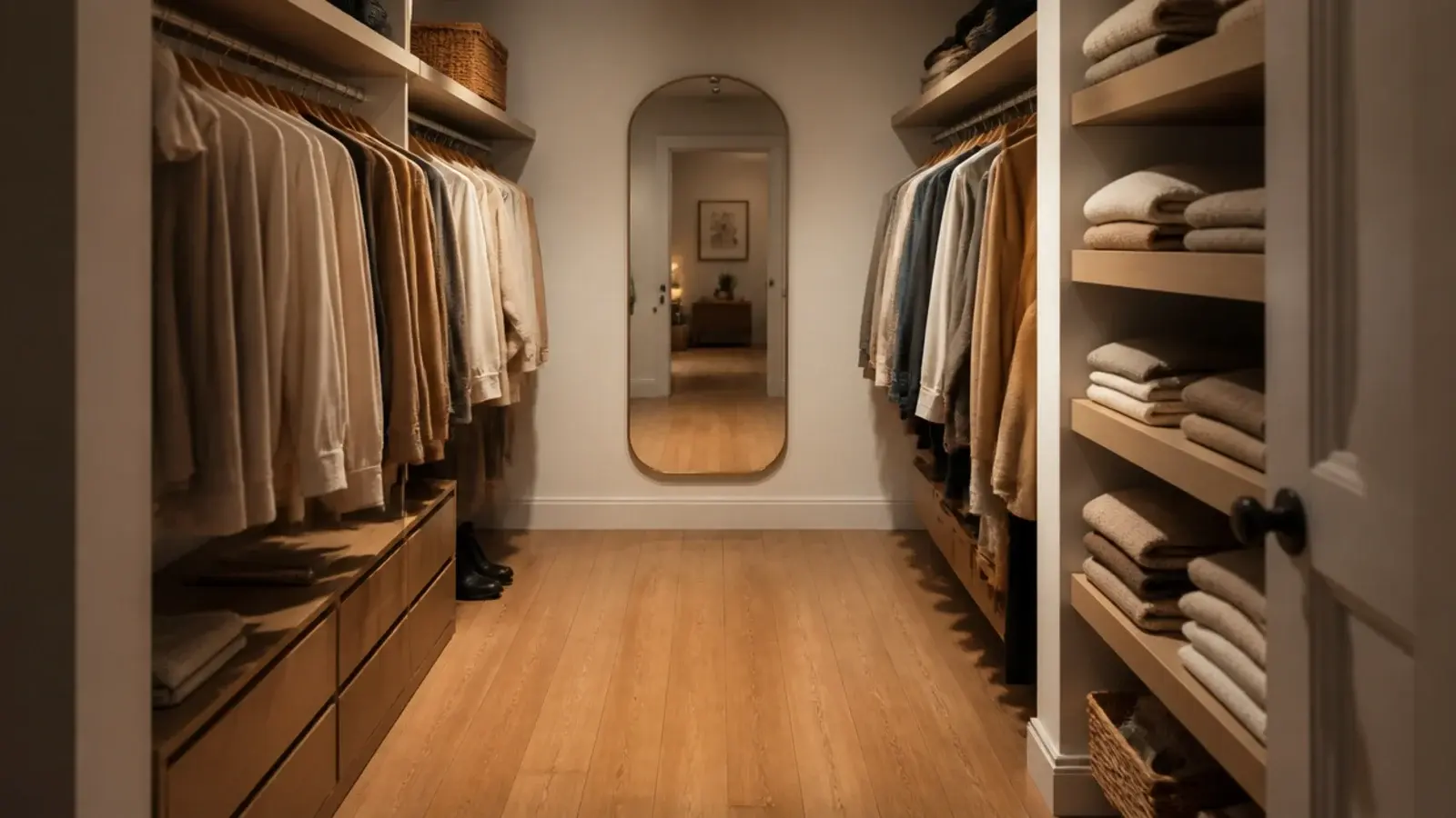 small closet before and after showing a cramped walk-in turned calm
