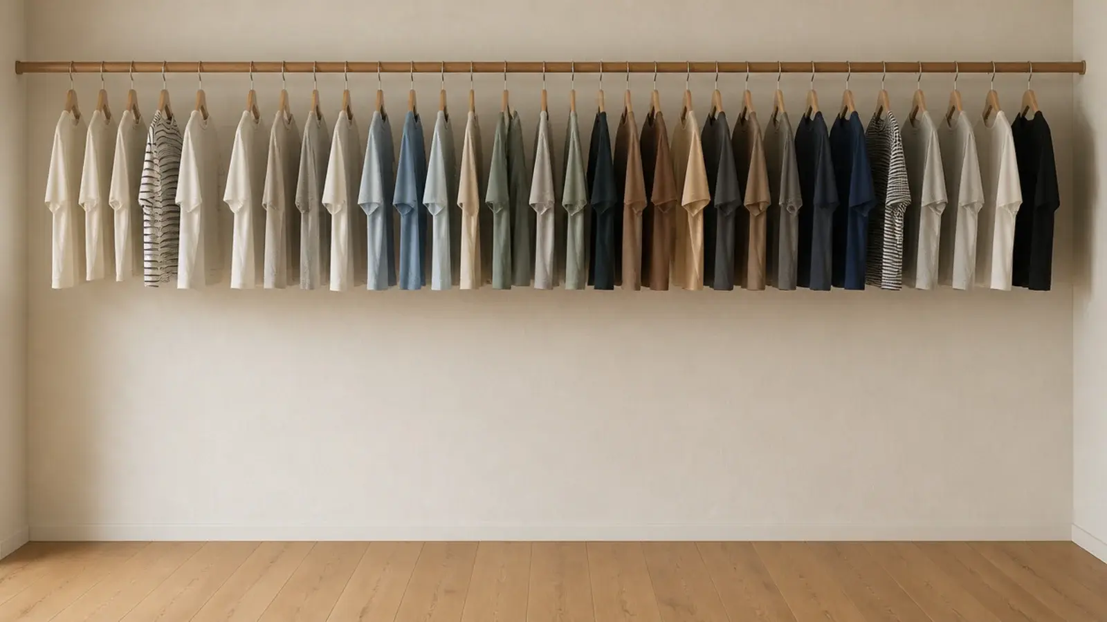 single closet rod with empty wasted space below the hanging shirts