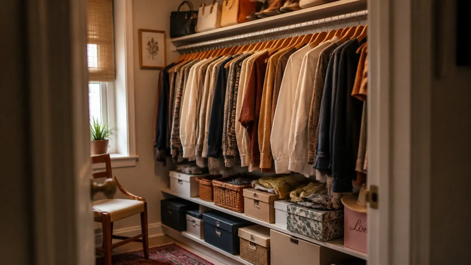 small walk-in closet mistakes being corrected with rod depth and warm light