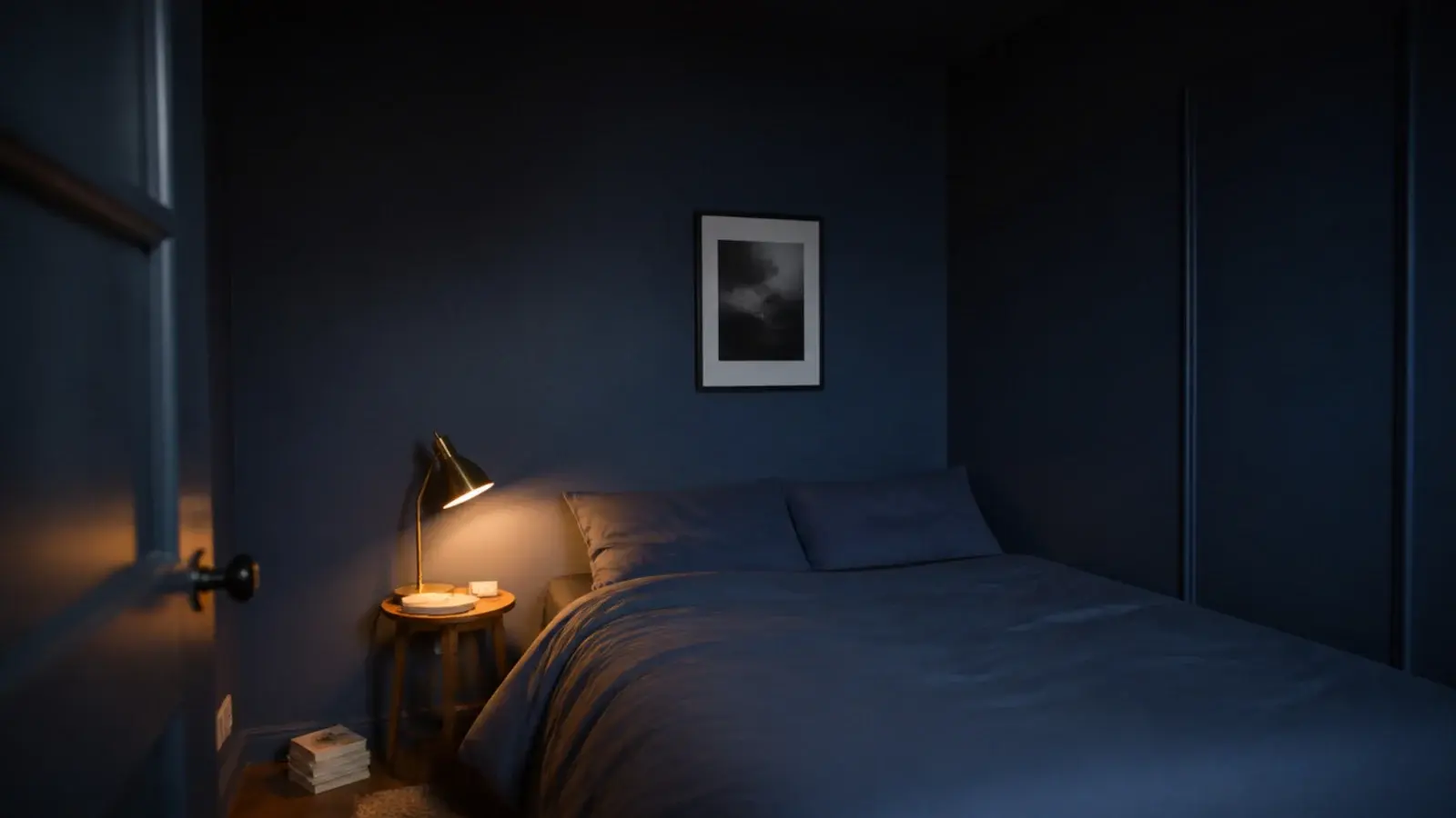 small bedroom painted a single tone across walls trim and ceiling