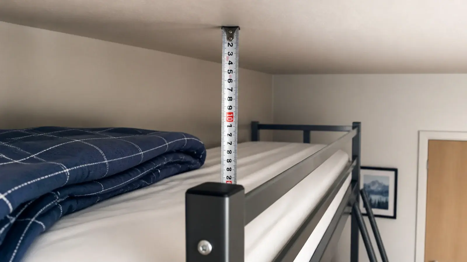 loft bed deck with limited headroom measured against a low ceiling