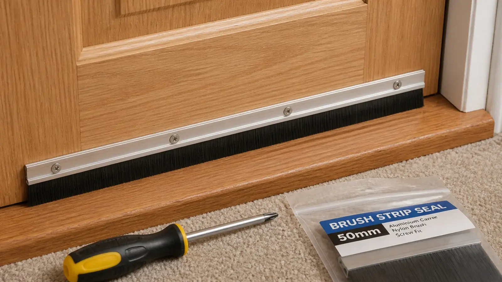 brush seal fitted along the base of a closed bedroom door