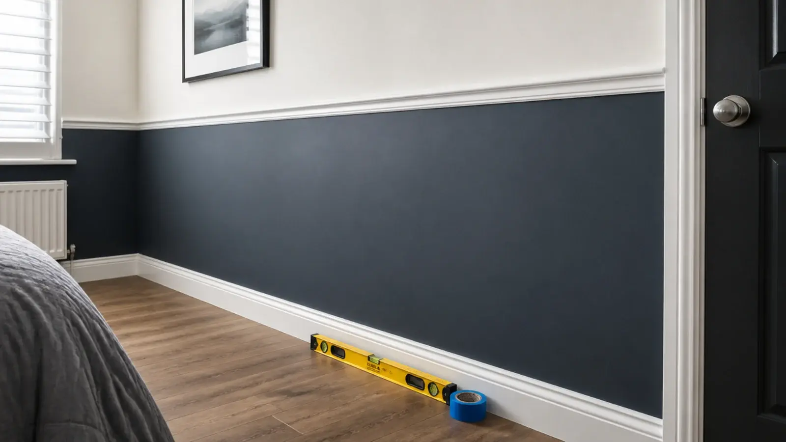 wall painted deep below a crisp line with pale colour above it