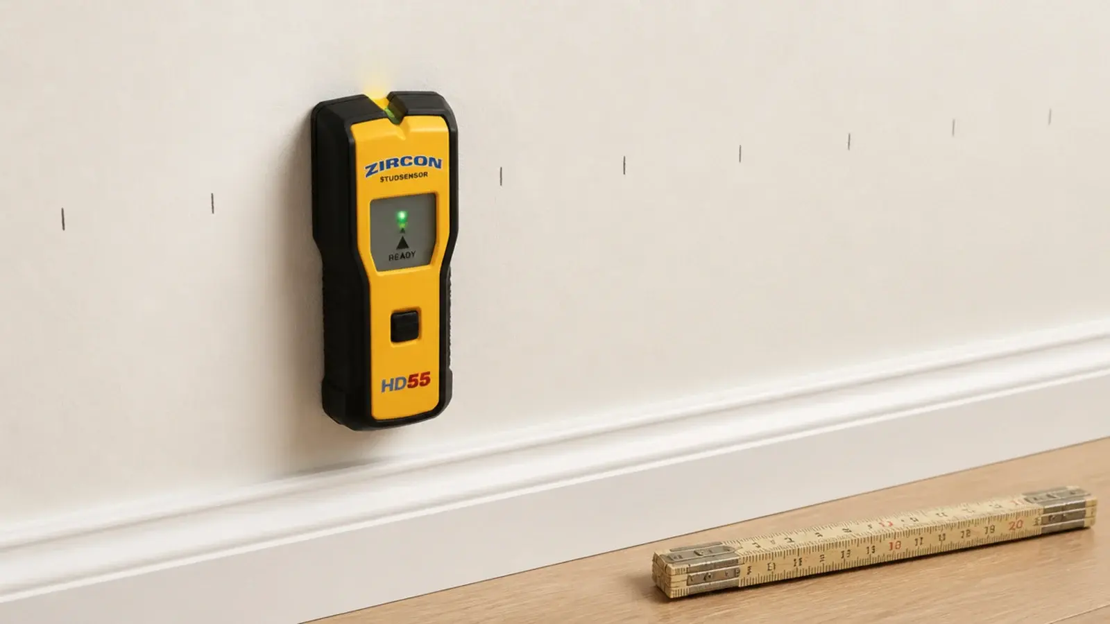 pencil marks along a bare wall showing evenly spaced stud positions