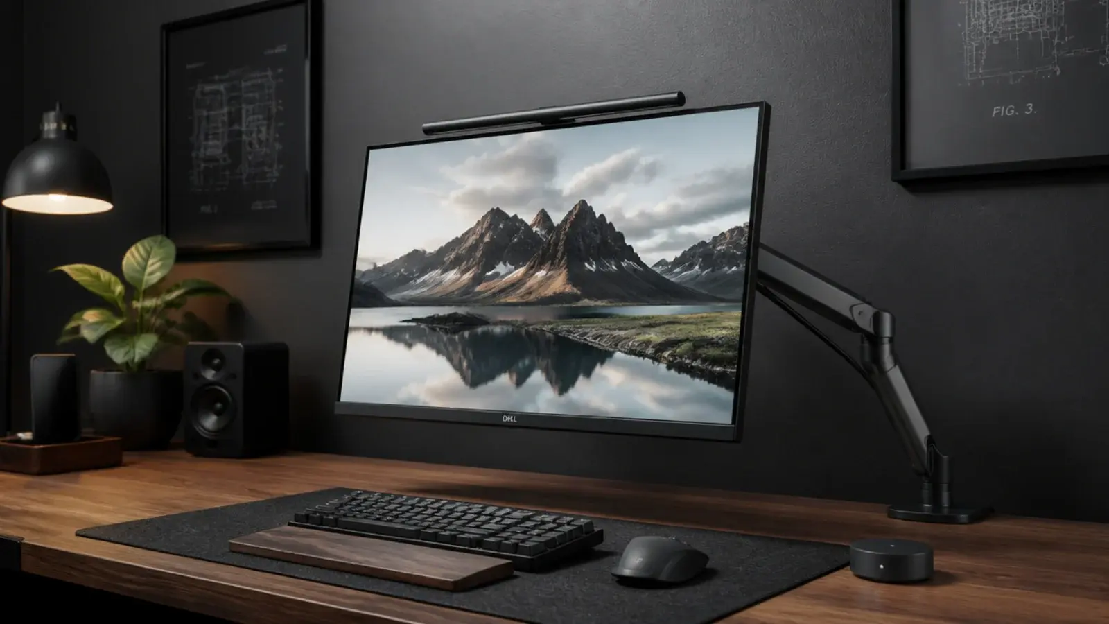 monitor positioned with its upper edge below a seated eye line