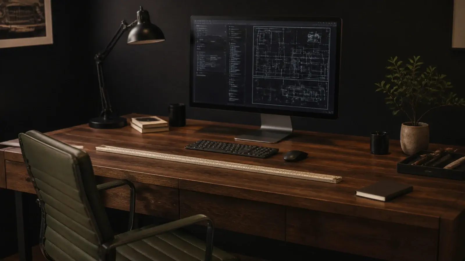 deep desk holding a large monitor with space in front of it