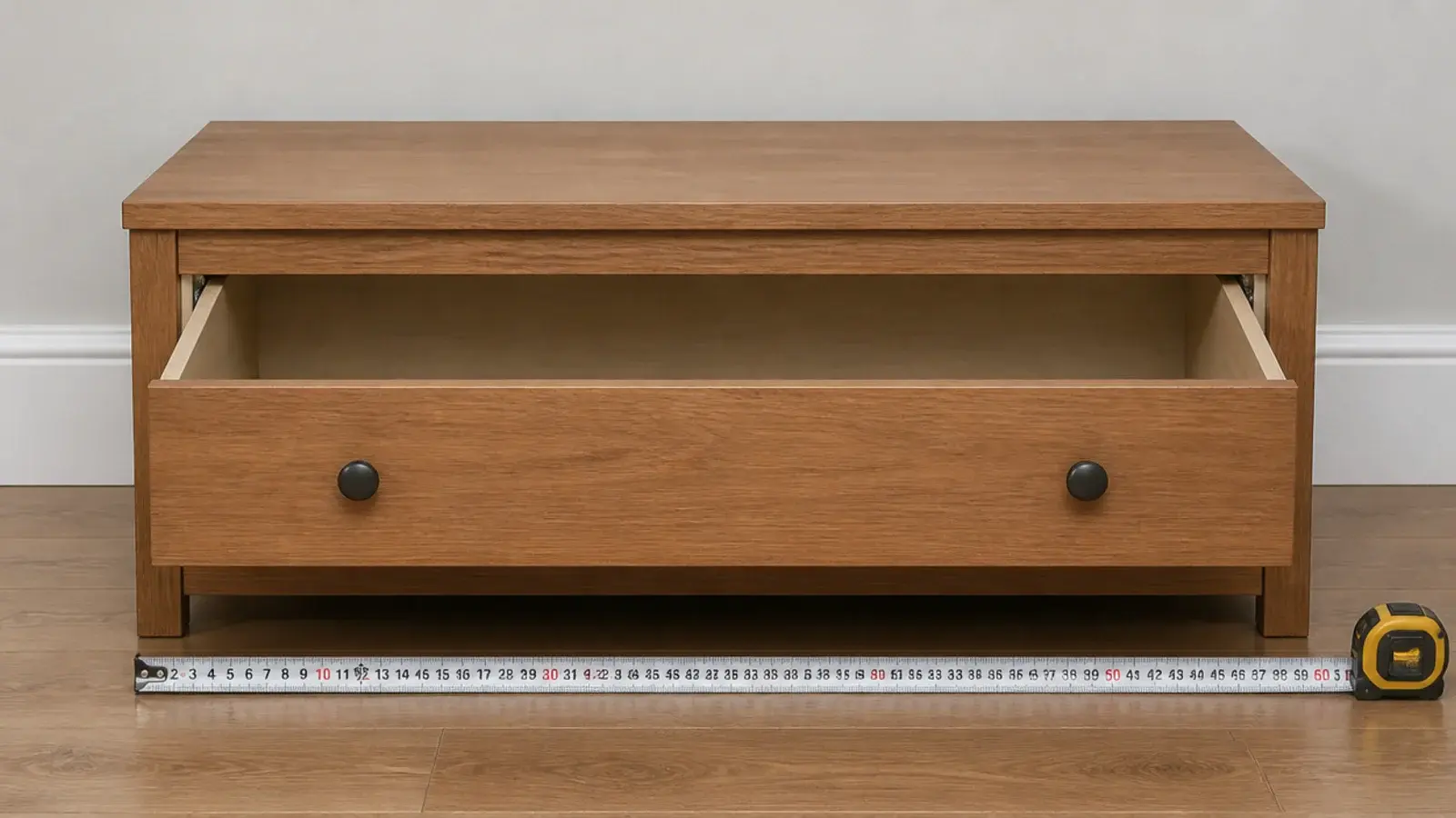 tape measure laid along the footprint of a chest of drawers