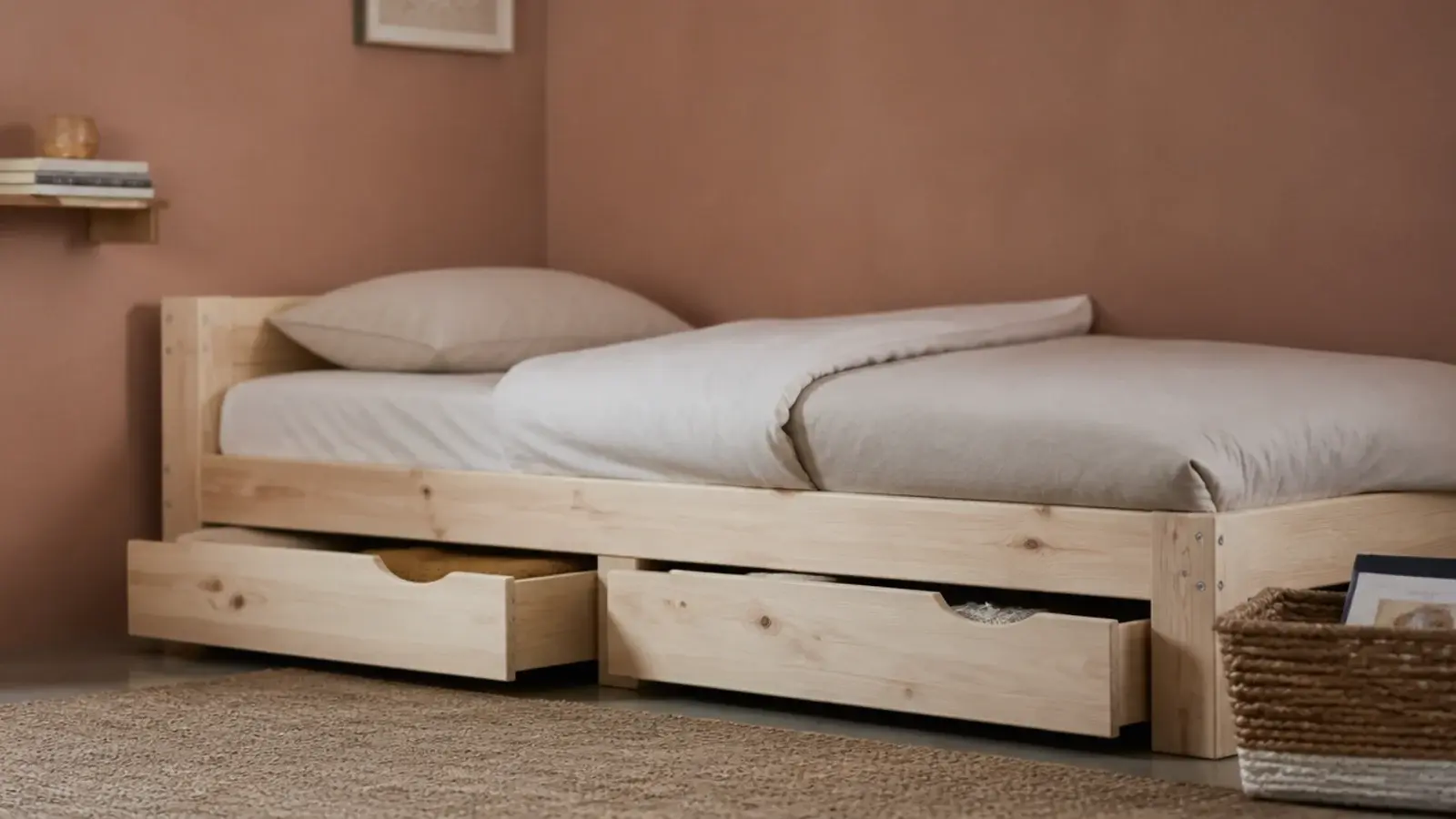 bedroom ideas for toddler girl beds shown as a low twin with drawers