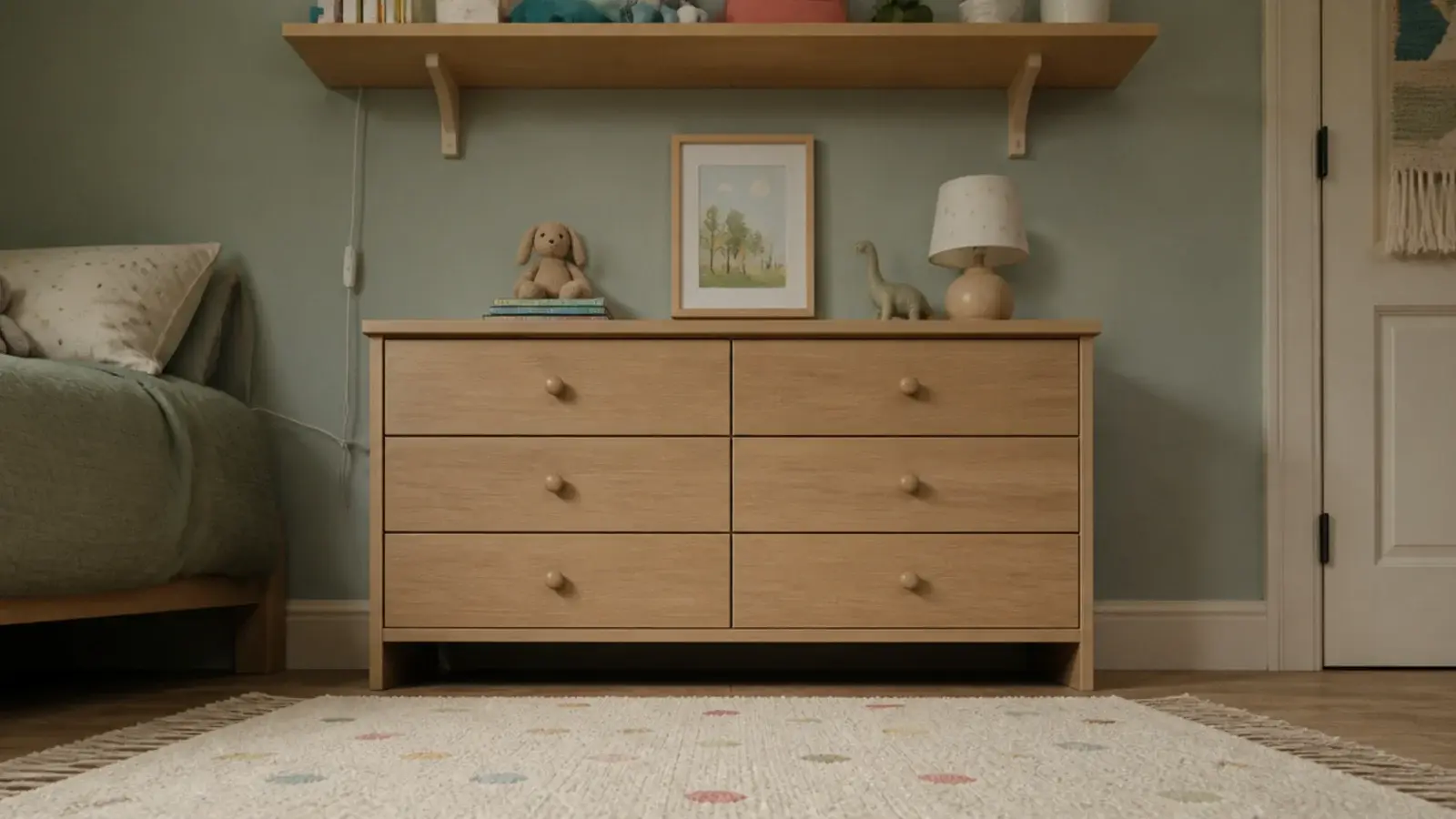 low viewpoint of a child bedroom from about three feet high