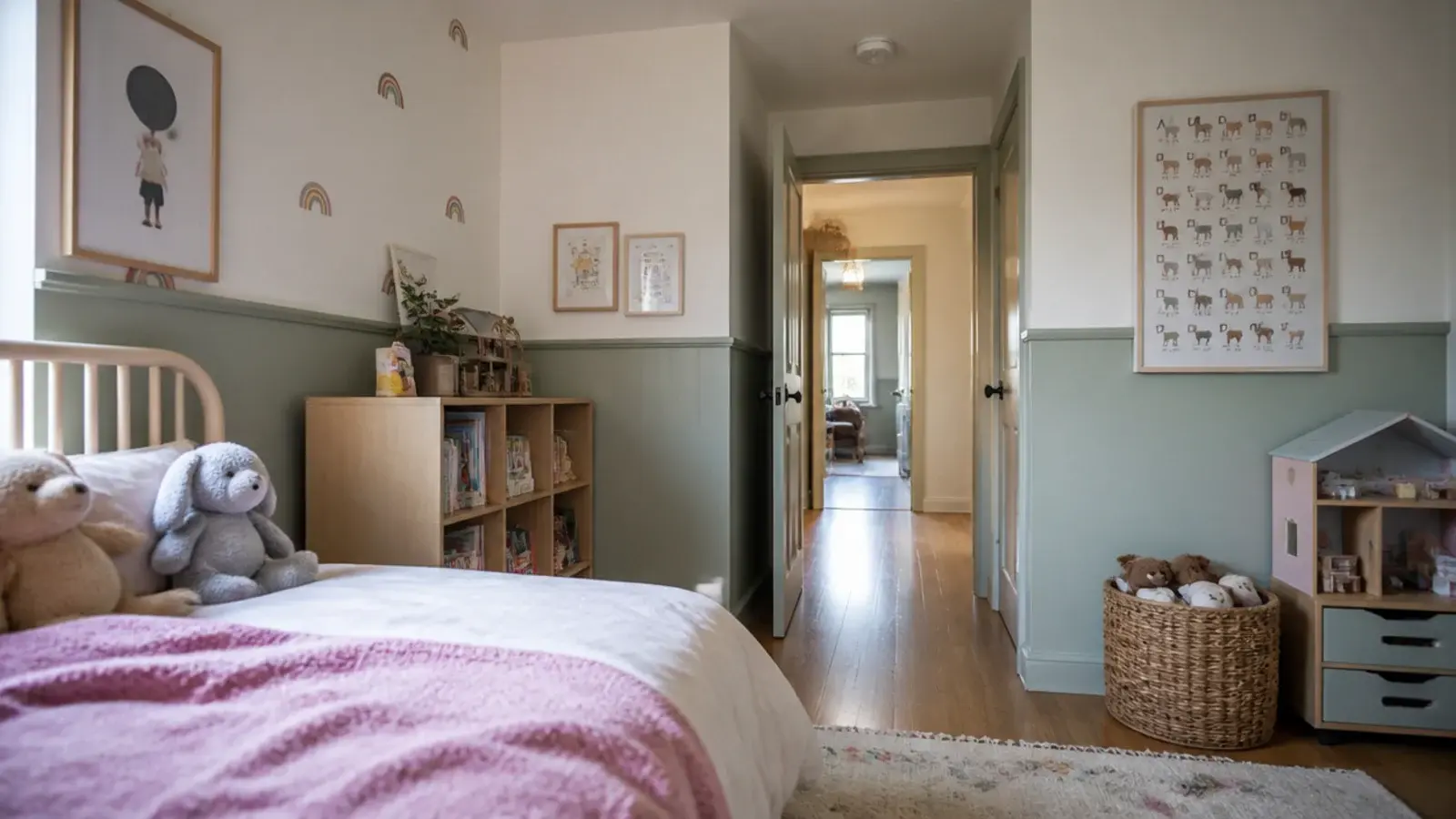 clear route from bed to bedroom door with a smoke alarm above