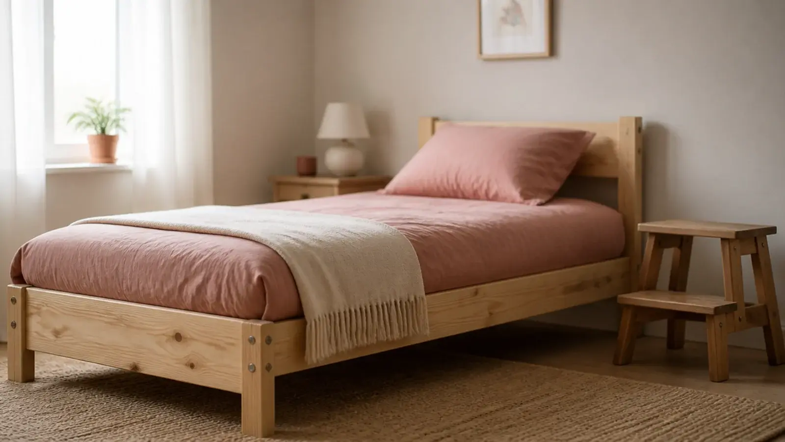 low twin bed frame with a mattress top around eighteen inches high