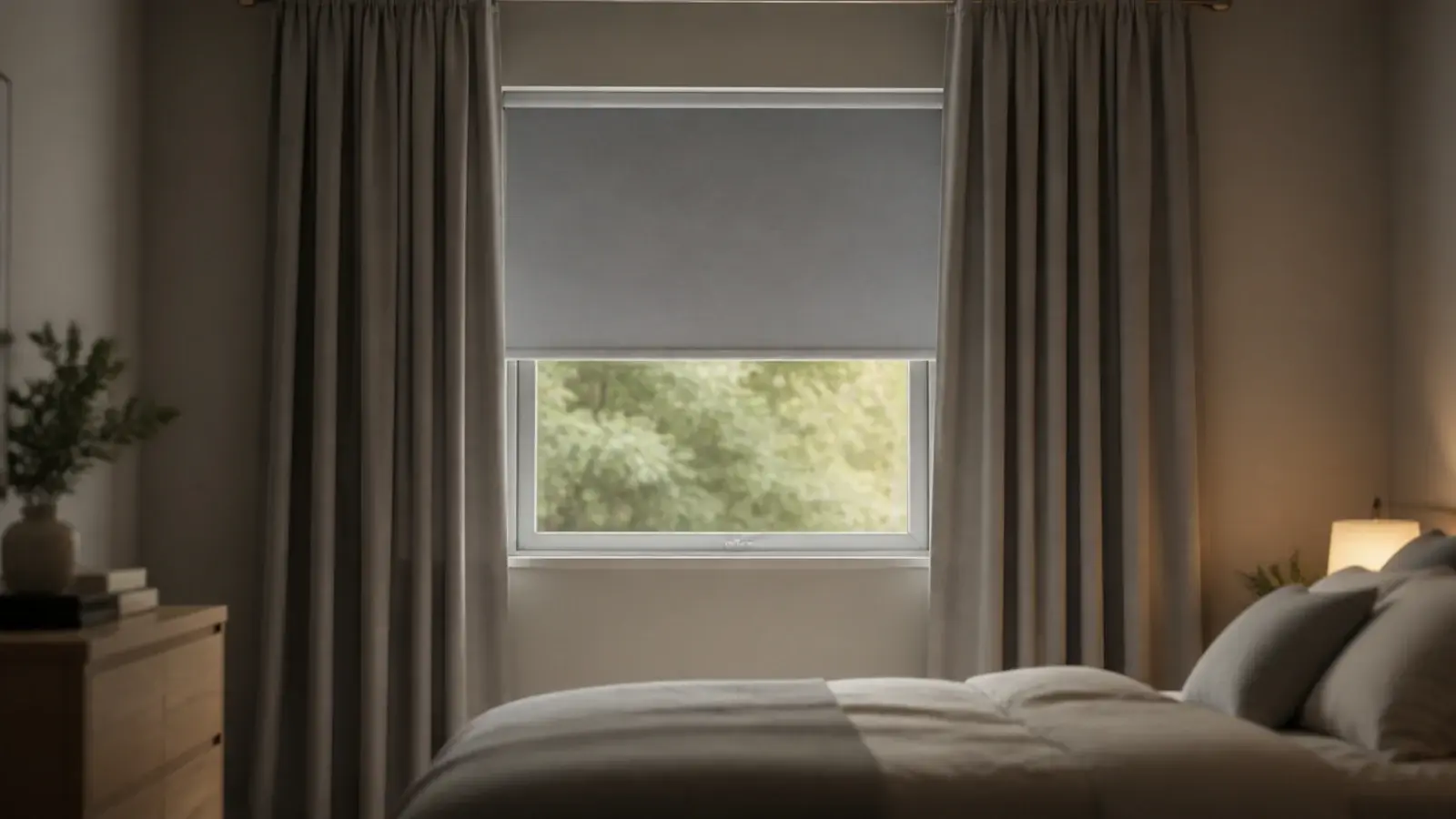 cordless blind and lined curtain layered together at a child bedroom window