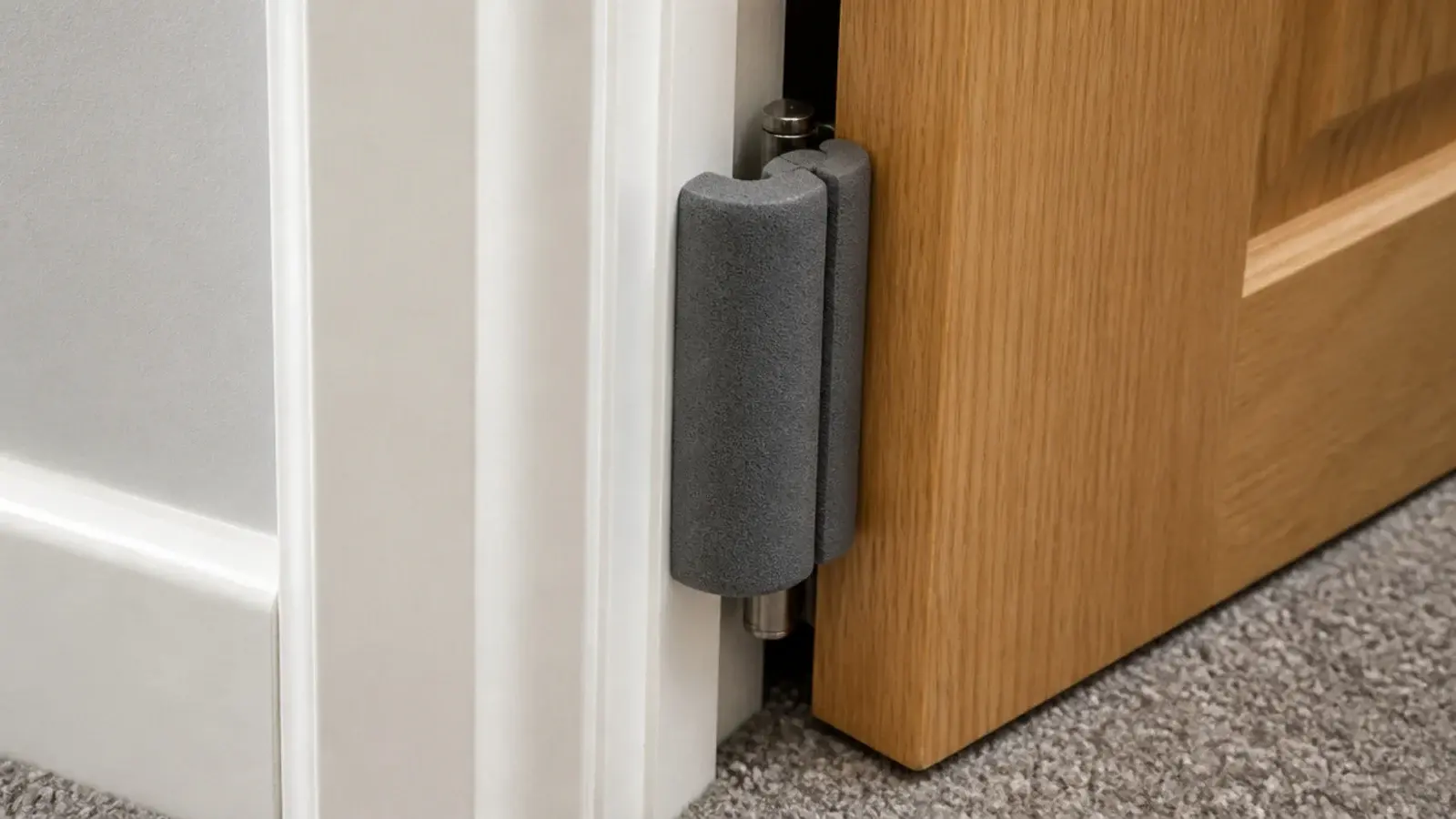 foam finger guard clipped over the hinge edge of a bedroom door