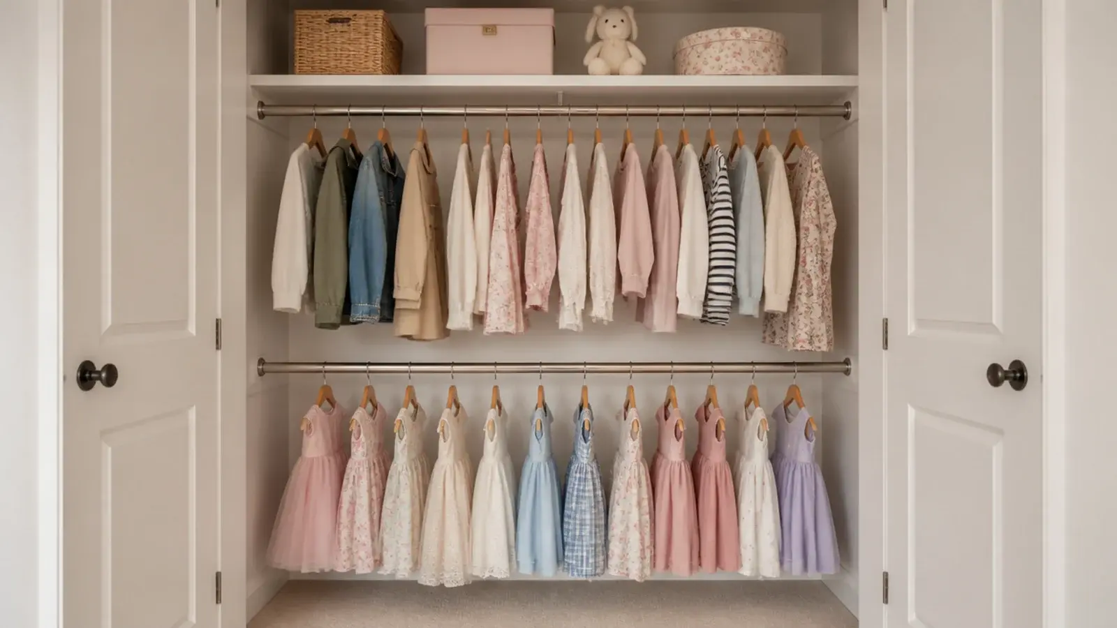 closet fitted with two hanging rails one above the other