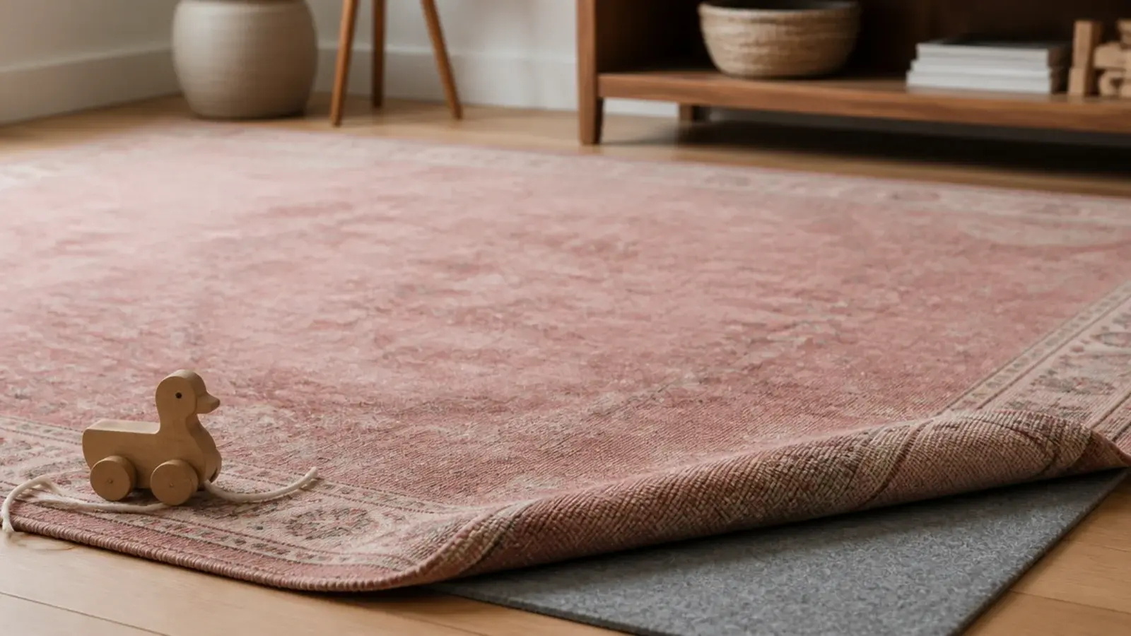 inherited wool rug lying flat over a fresh non slip underlay