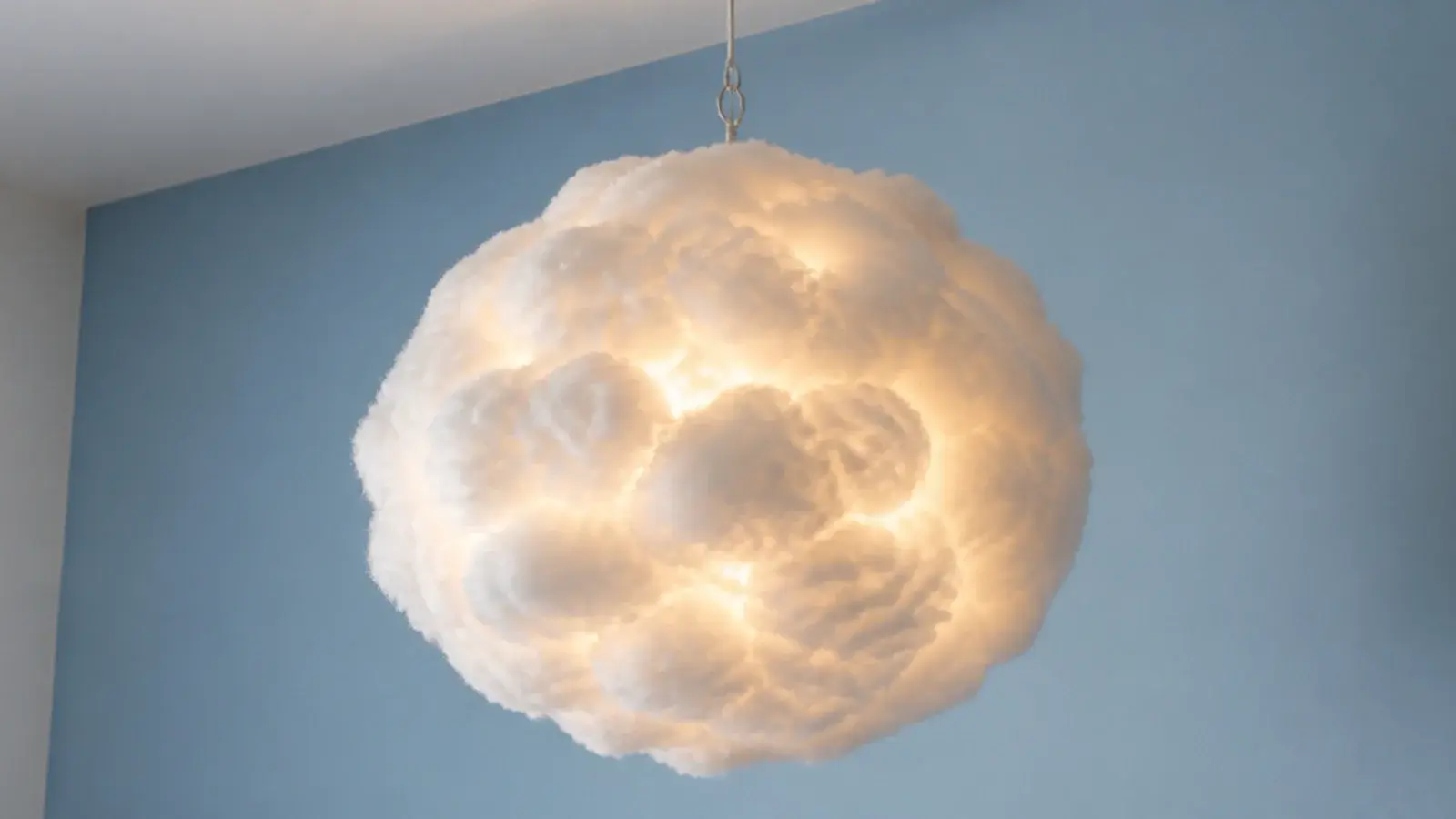 paper lantern wrapped in soft fibre to look like a hanging cloud