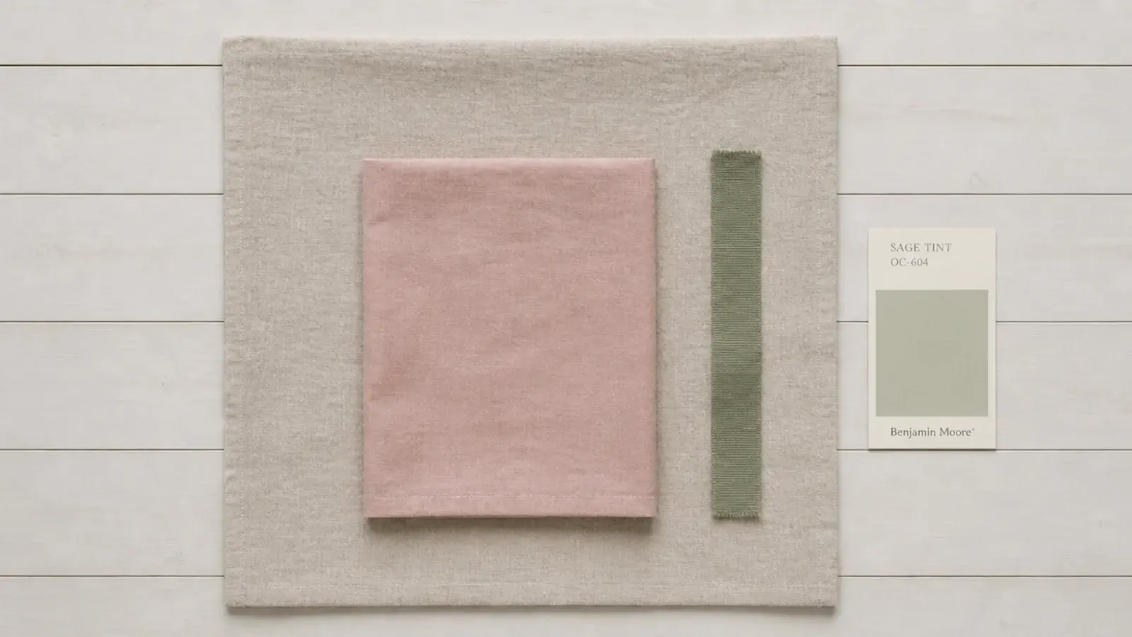 flat lay showing sixty thirty ten colour split in fabric and paint