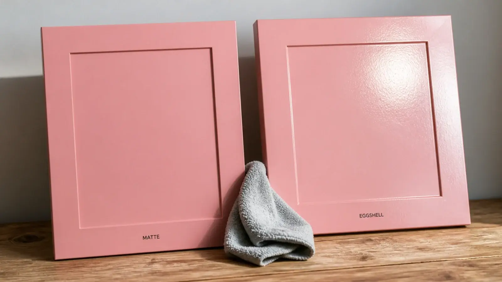 two painted panels showing matte and eggshell sheen side by side