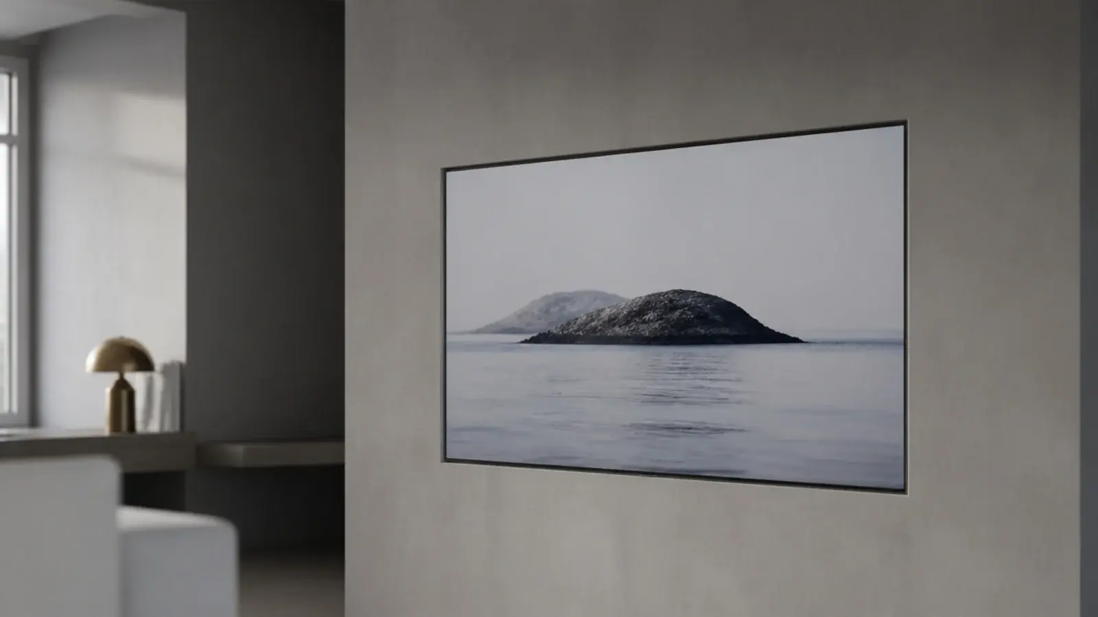 television set back inside a plaster niche flush with the wall face