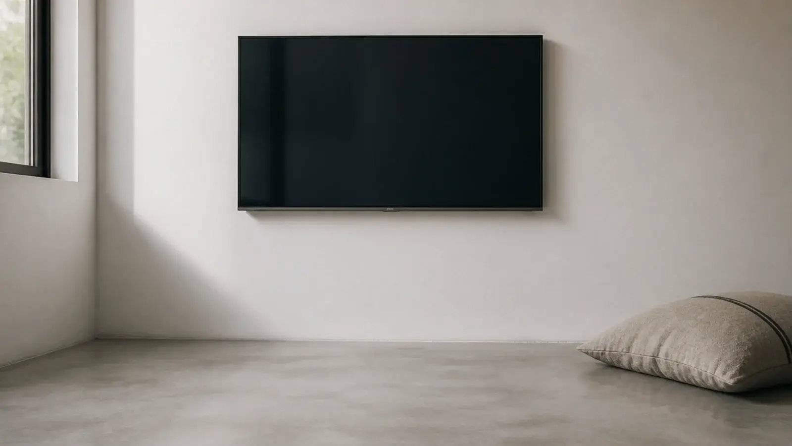 flat wall bracket holding a screen with no furniture beneath it