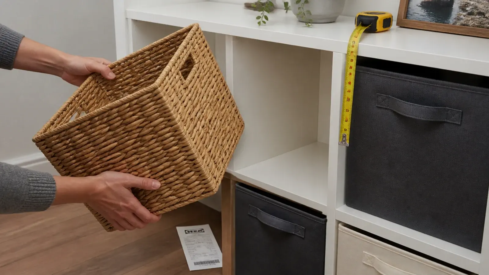 basket standing too tall to slide into its intended cubby opening