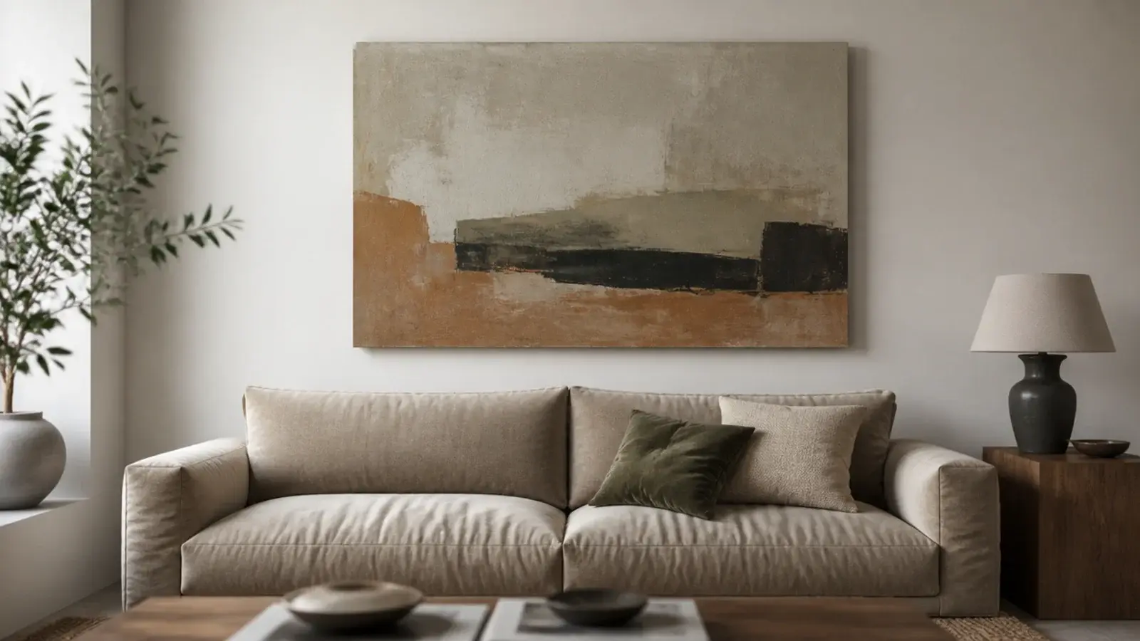 single wide canvas centred above a sofa filling most of its width