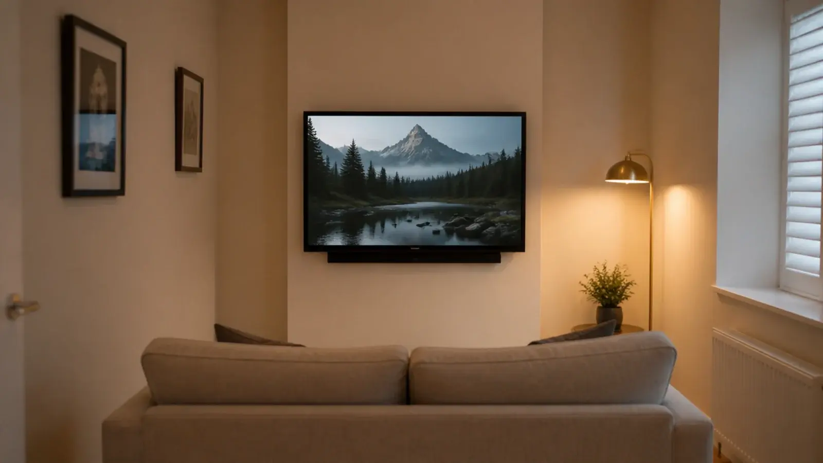 modest fifty five inch screen sitting comfortably on a narrow chimney breast