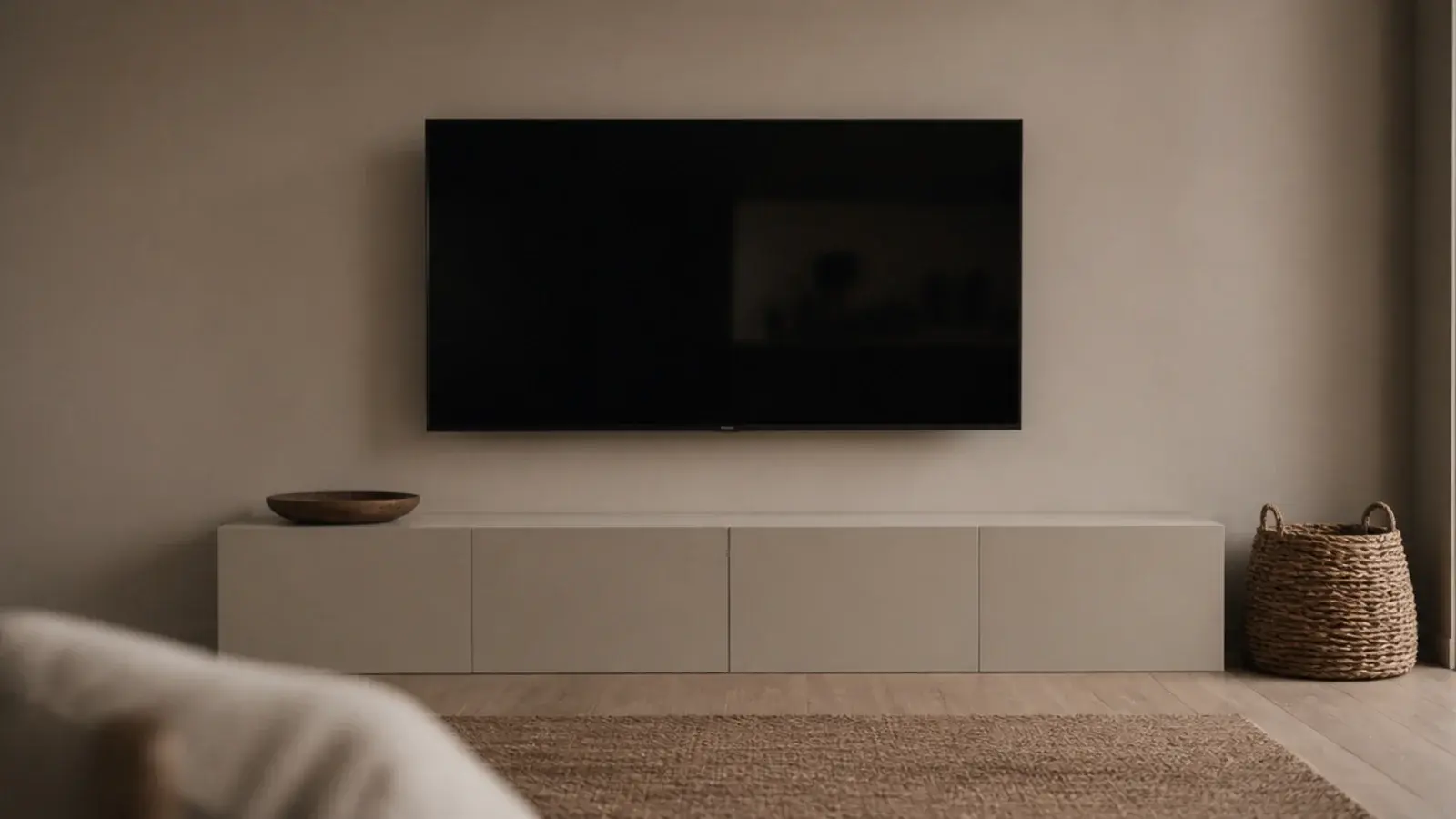 media unit painted the identical clay tone as the wall behind it