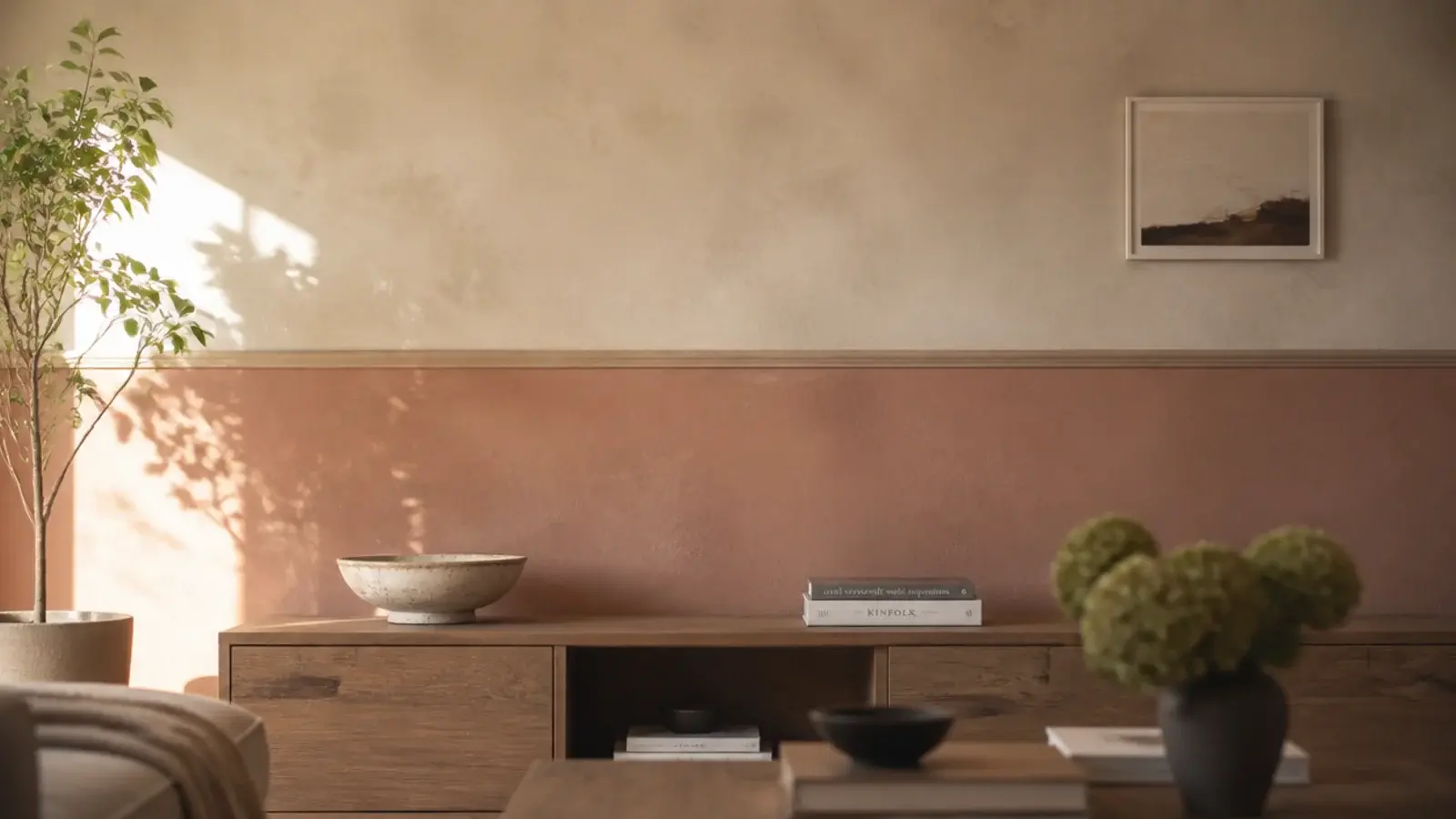 limewashed wall in two clay tones meeting at a soft horizontal break