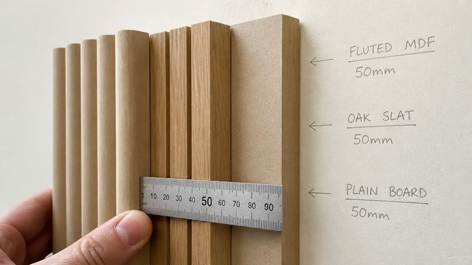 panel samples held against a wall to compare thickness and shadow