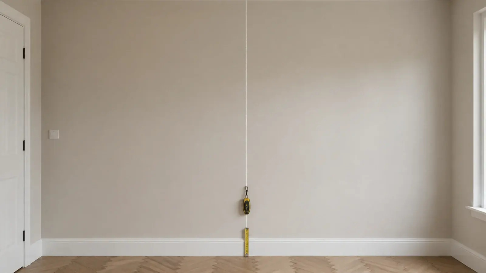chalk plumb line snapped down the centre of a living room wall