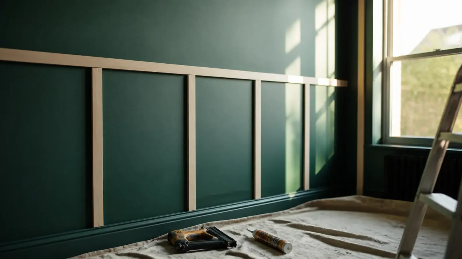 painted wall with fresh battens being fixed over the finished colour