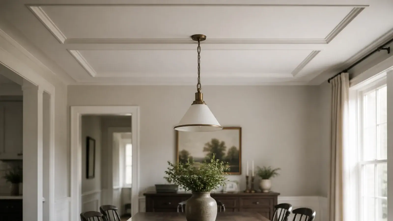molding boxes applied to a ceiling creating a shallow tray pattern
