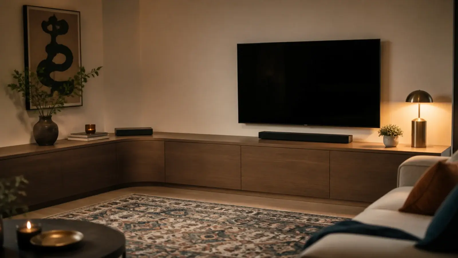 media unit returning around an internal corner with a mitred top