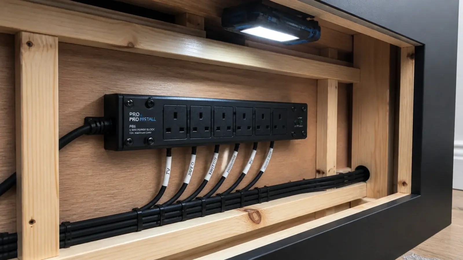single power block mounted inside a service void behind a carcass