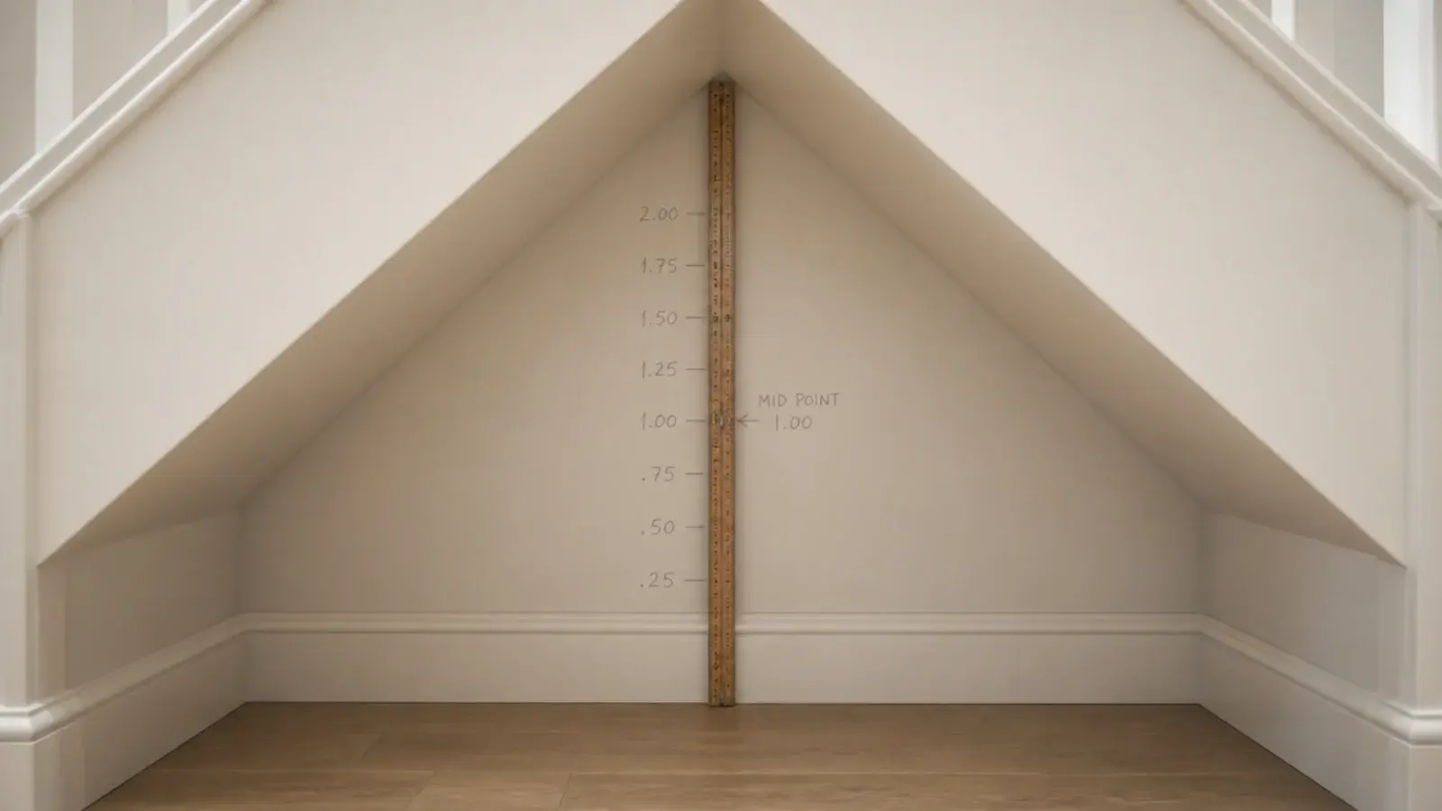 folding rule measuring headroom at the midpoint of a stair soffit