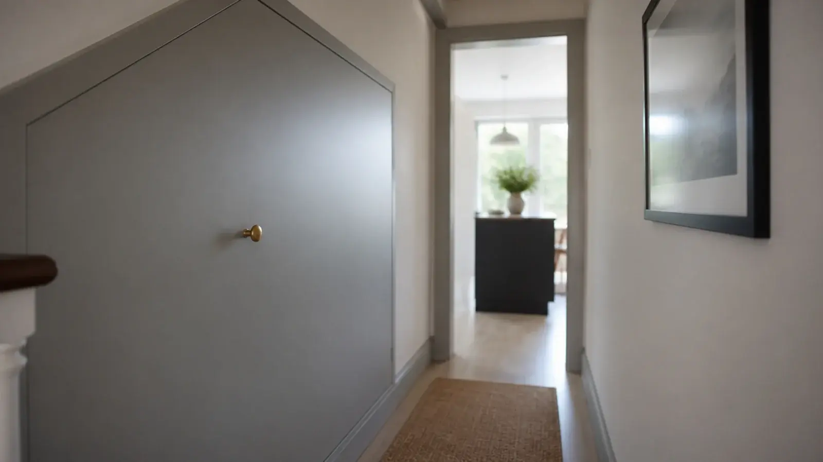 single wide painted door closing off a whole under stairs recess