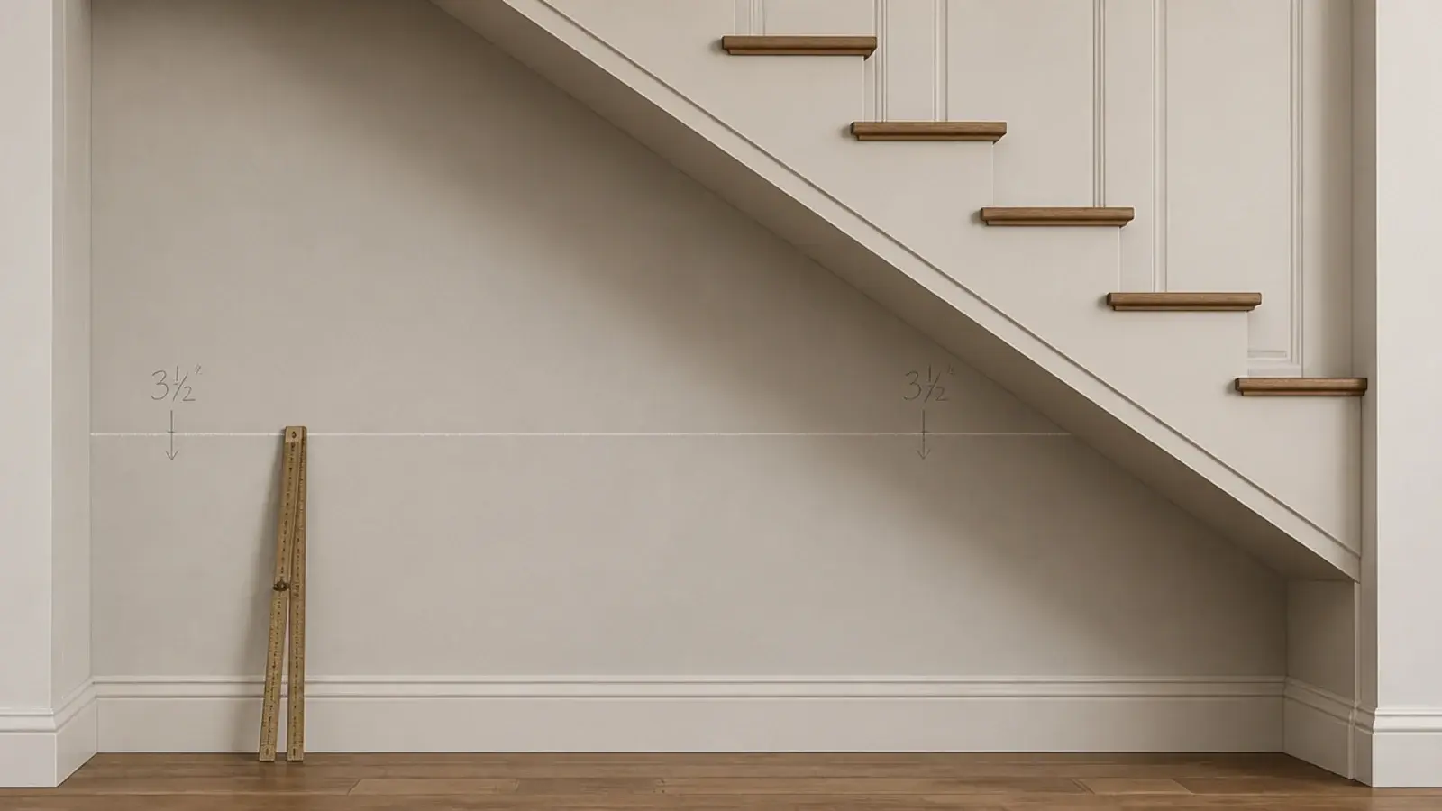 chalk line marked across a sloping stair soffit at hanging height