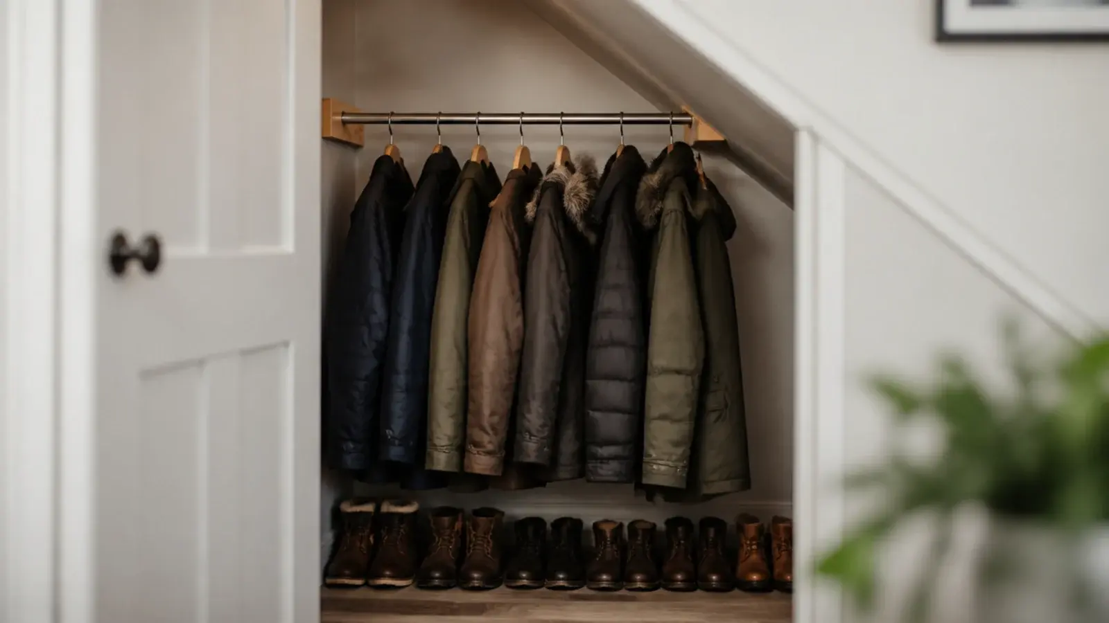 clothes rail spanning the widest part of an under stairs cupboard