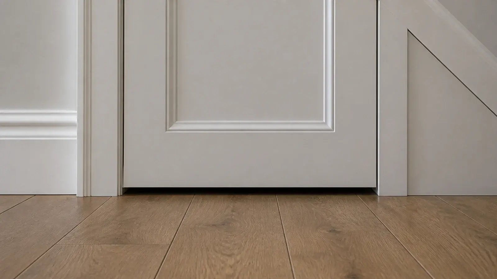 narrow gap visible beneath a closed under stairs cupboard door