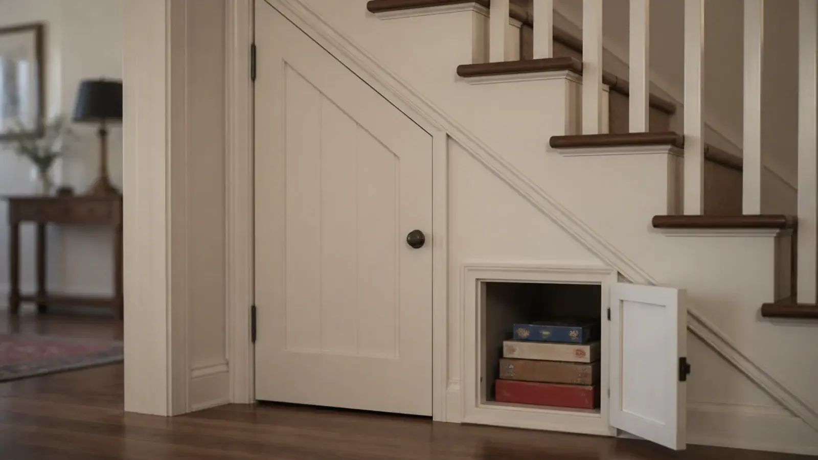 small hatch beside a half height door on an under stairs cupboard