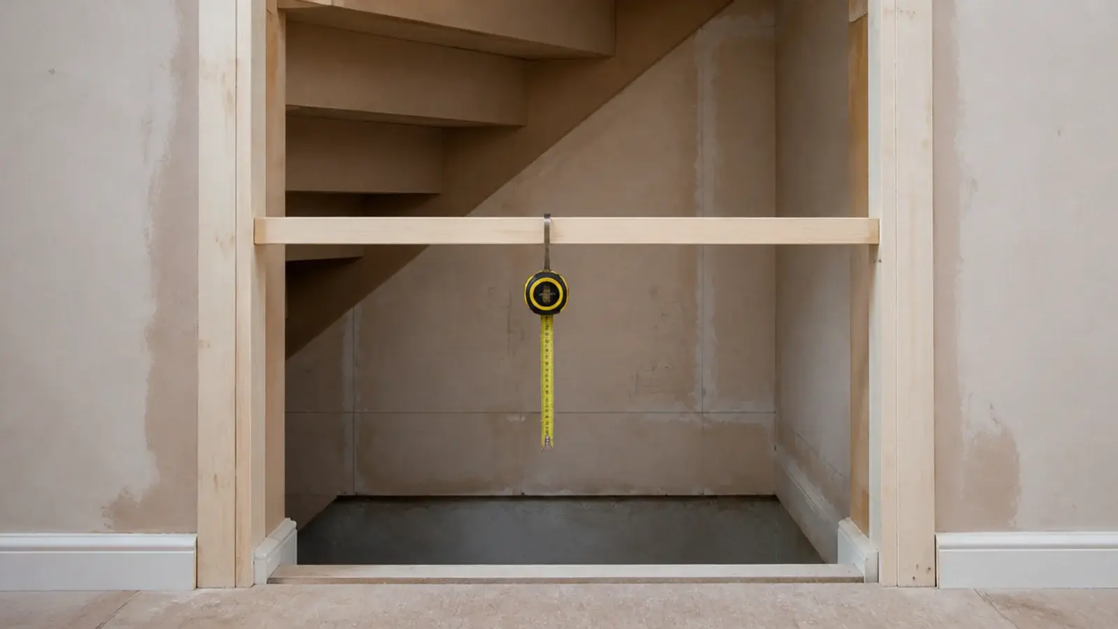 measuring the clear drop below a rail inside a sloping stair recess