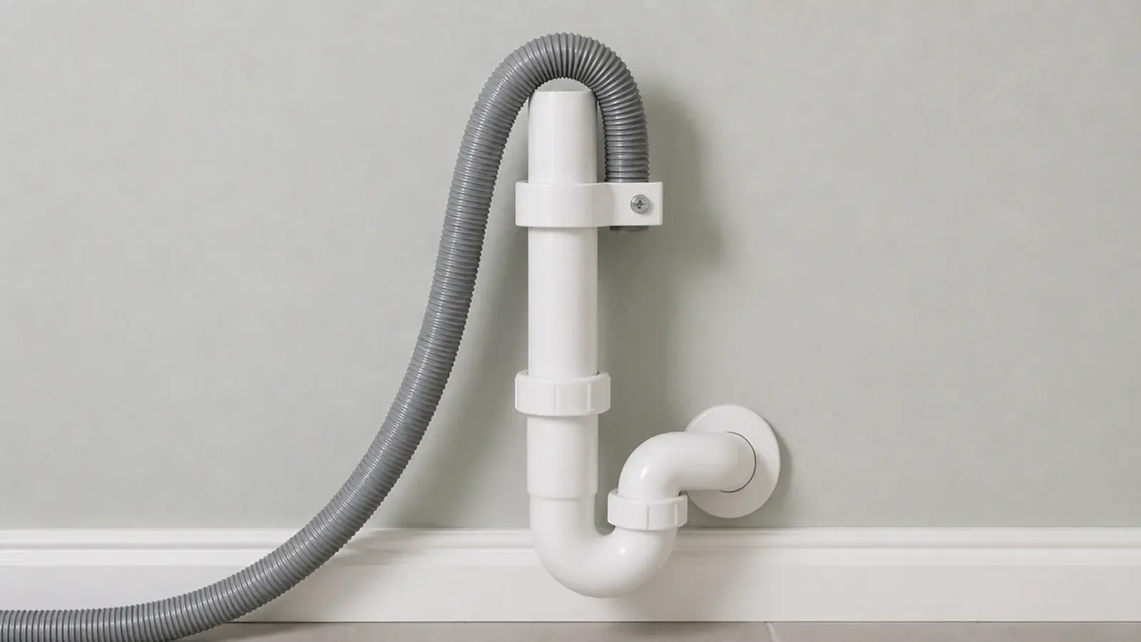 washing machine waste hose hooked into a standpipe with a retainer fitted