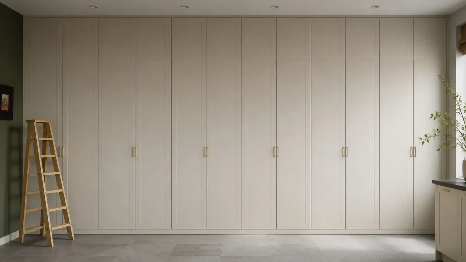 floor to ceiling utility cabinets closing the gap above the wall units