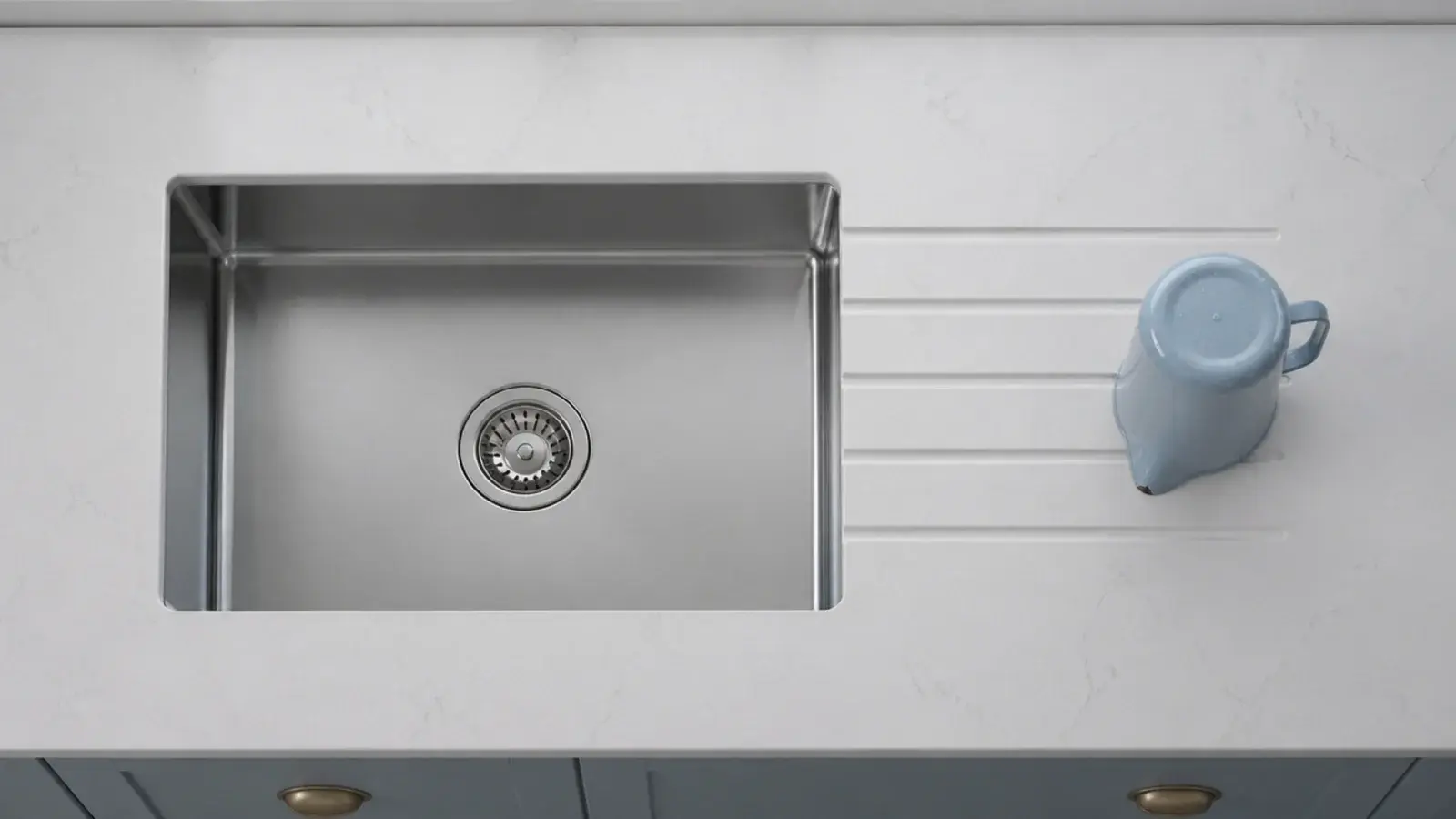 undermount stainless sink with drainer grooves routed into the worktop