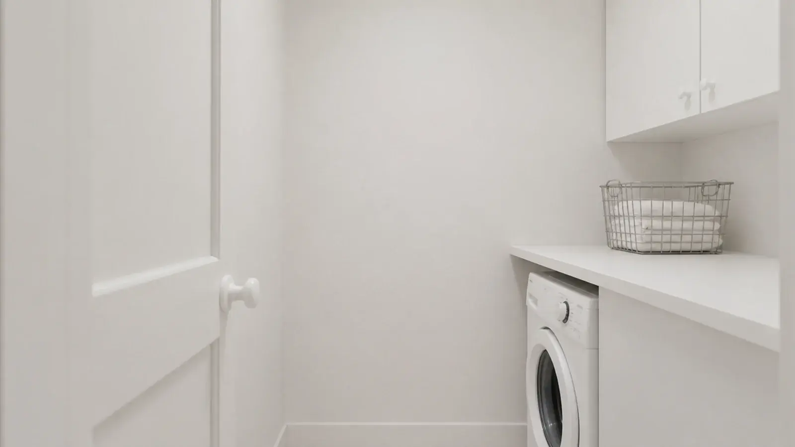 soft white utility room with ceiling walls and trim in one shade