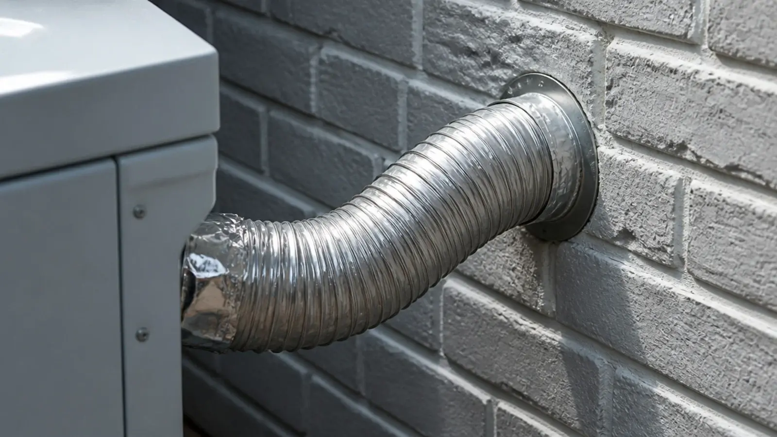 rigid four inch dryer duct running from a machine to a wall vent
