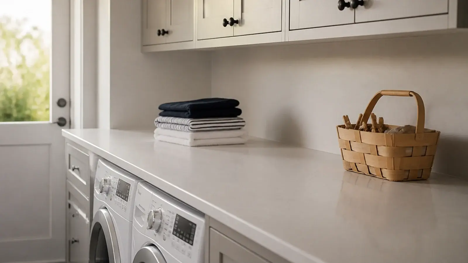 compact utility run with continuous worktop and no sink fitted