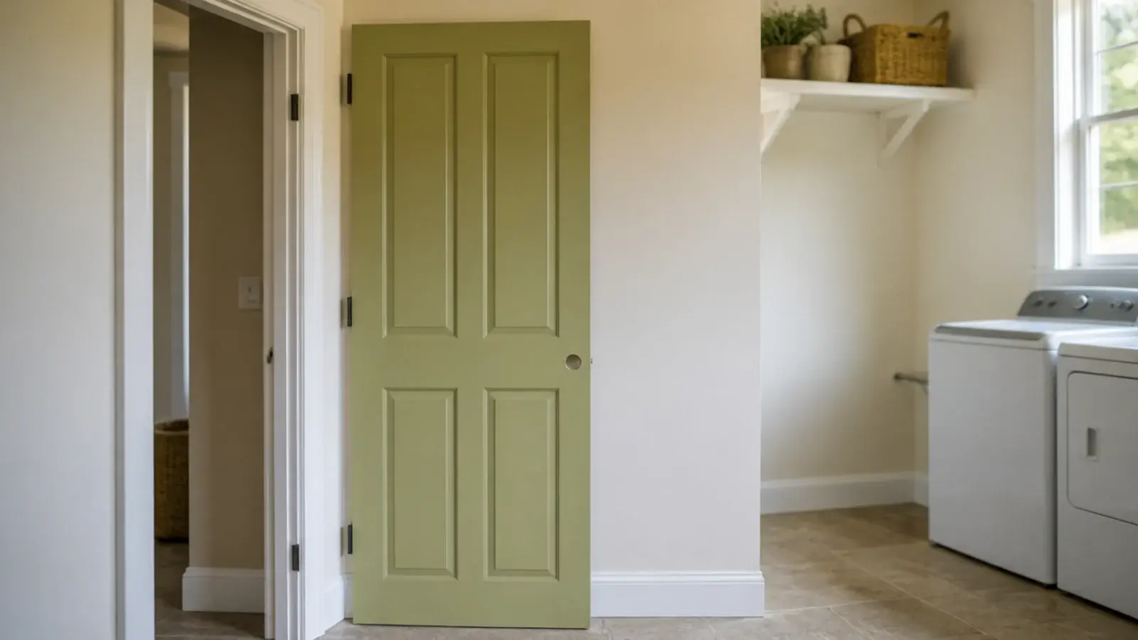 utility door rehung to open flat against the wall instead