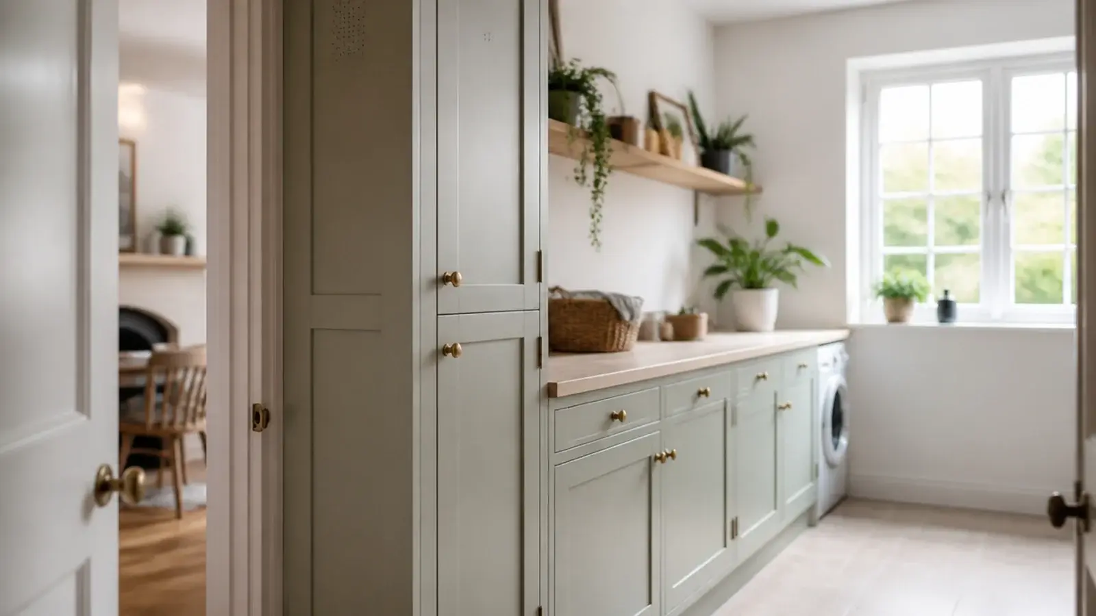 tall utility cupboard positioned beside the doorway away from the worktop